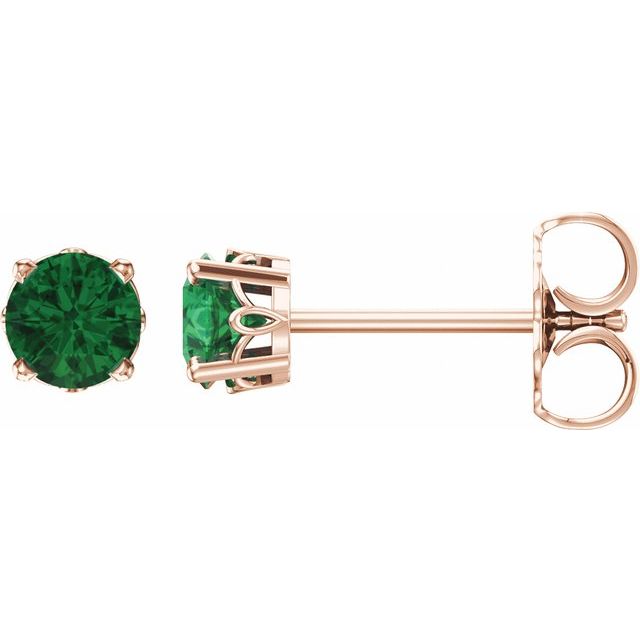 14K Rose Gold Lab-Grown Emerald Scroll Setting Stud Earrings