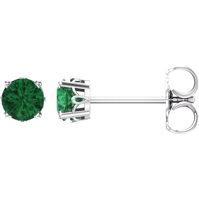 14K White Gold Lab-Grown Emerald Scroll Setting Stud Earrings