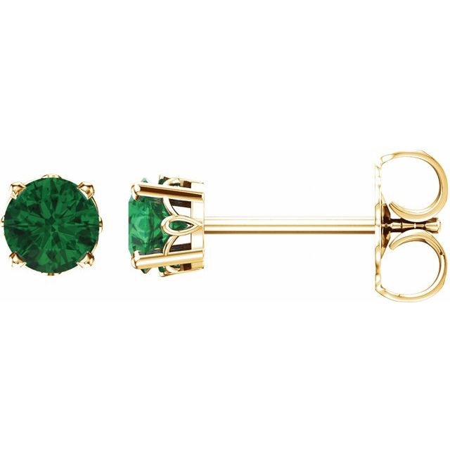 14K Yellow Gold Lab-Grown Emerald Scroll Setting Stud Earrings