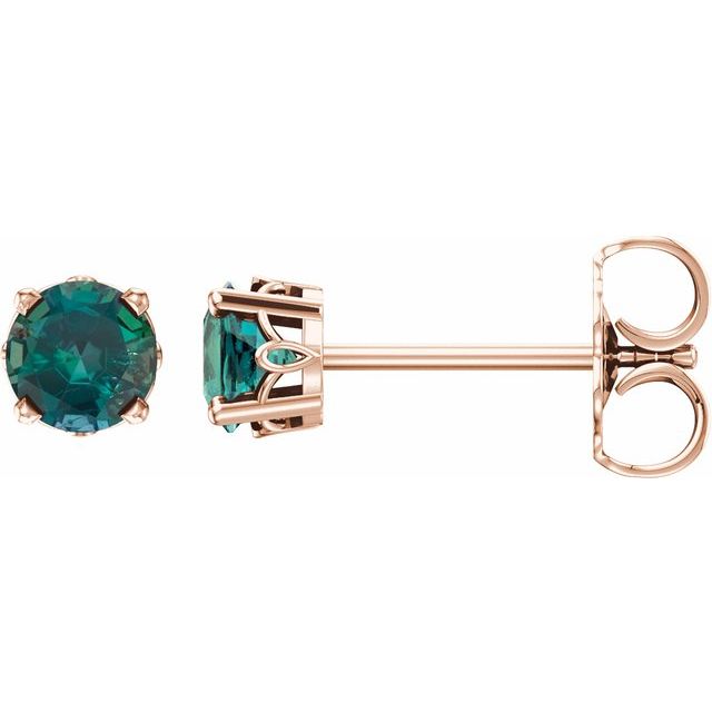 14K Rose Gold Lab-Grown Alexandrite Scroll Setting Stud Earrings