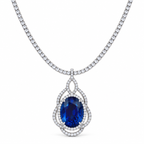 22ct Oval Lab Grown Sapphire & Diamond Necklace — white background