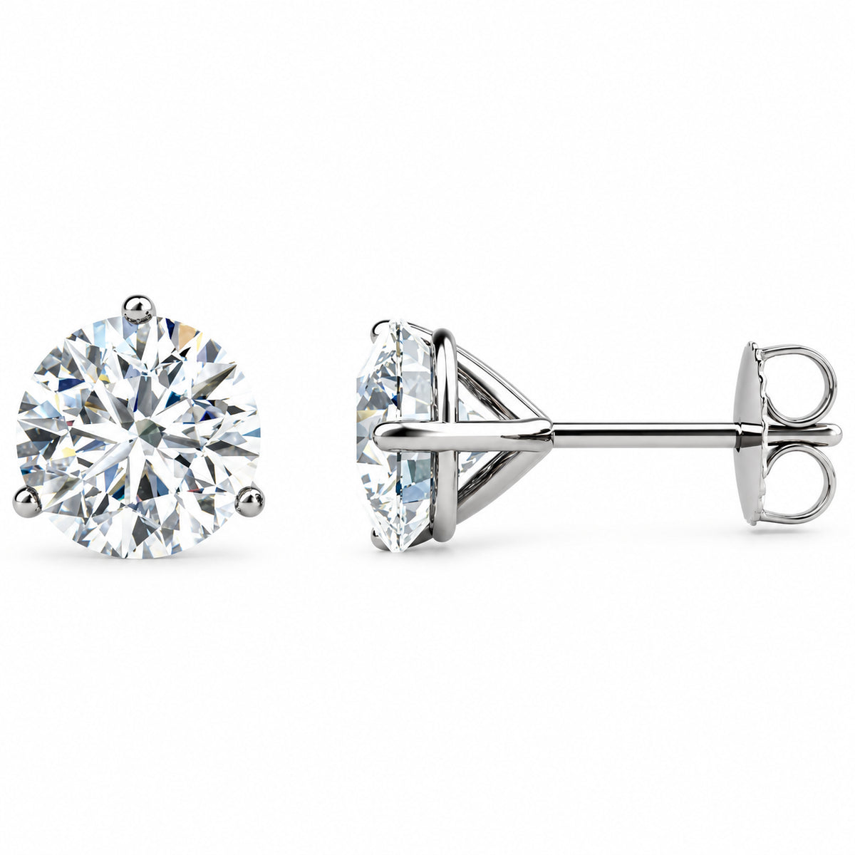 Three-prong lab-grown diamond stud earrings — 14K White Gold — 8mm — 4 CTW — view 1