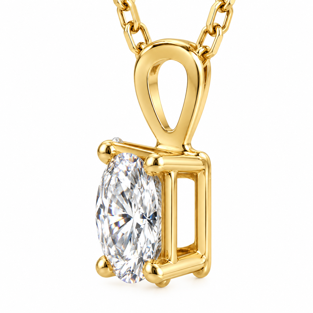 14K Yellow Gold 0.20 CT (5 x 3 mm) oval lab-grown diamond necklace — studio angle view