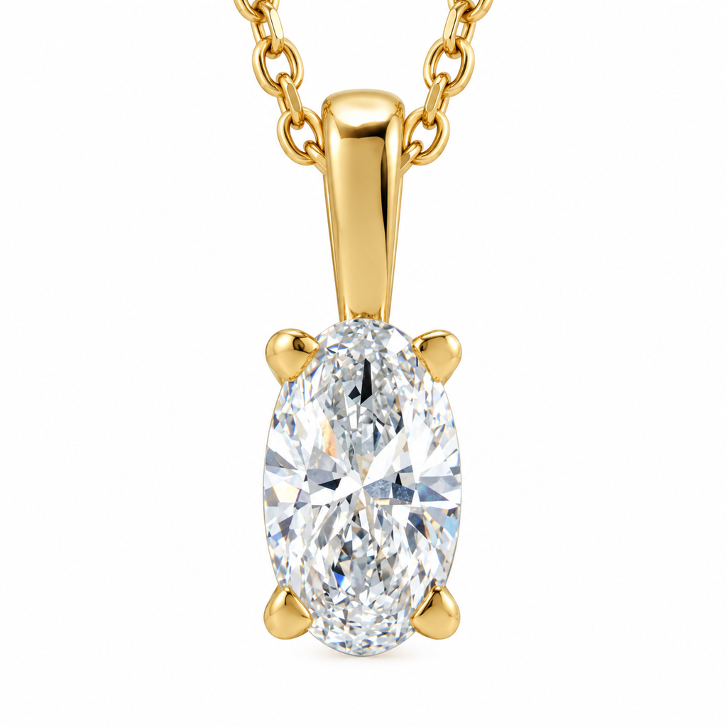 14K Yellow Gold 0.20 CT (5 x 3 mm) oval lab-grown diamond necklace — studio front view
