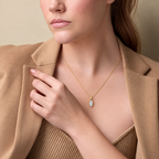 14K Yellow Gold 0.20 CT (5 x 3 mm) oval lab-grown diamond necklace — on-body view