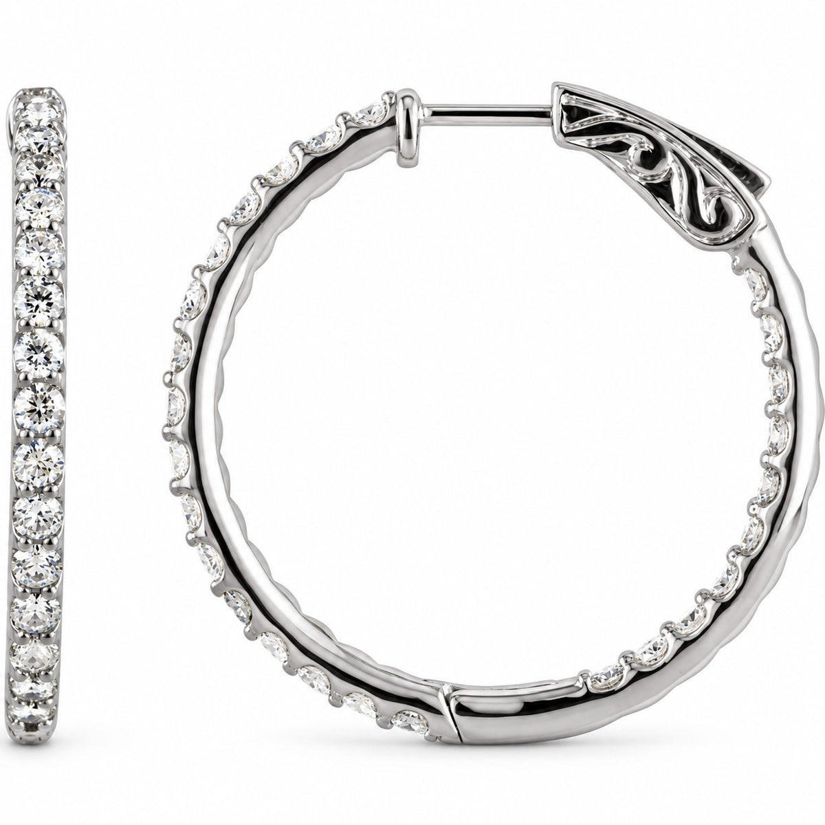14K Gold 29.5 mm Lab-Grown Diamond Inside-Outside Hoop Earrings — 14K White Gold, view 1