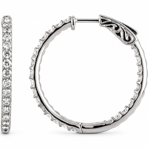 14K Gold 29.5 mm Lab-Grown Diamond Inside-Outside Hoop Earrings — 14K White Gold, view 1