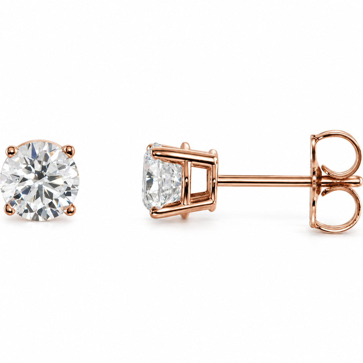 Round 4-Prong Lightweight Stud Earrings — 14K Rose Gold — 8mm — 4 CTW — view 1