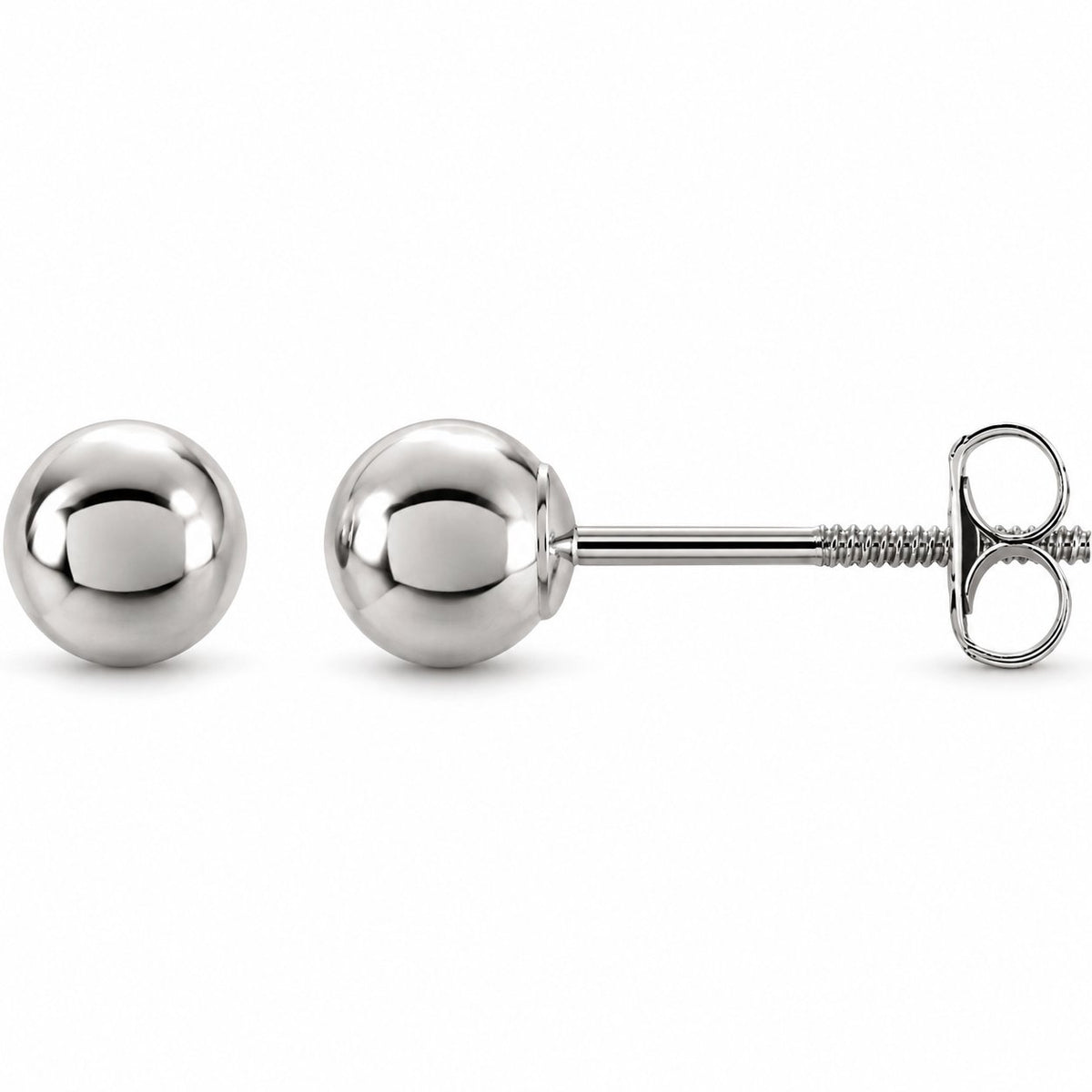 14K Gold 4 mm Ball Stud Earrings with Threaded Backs — 14K White Gold, view 1