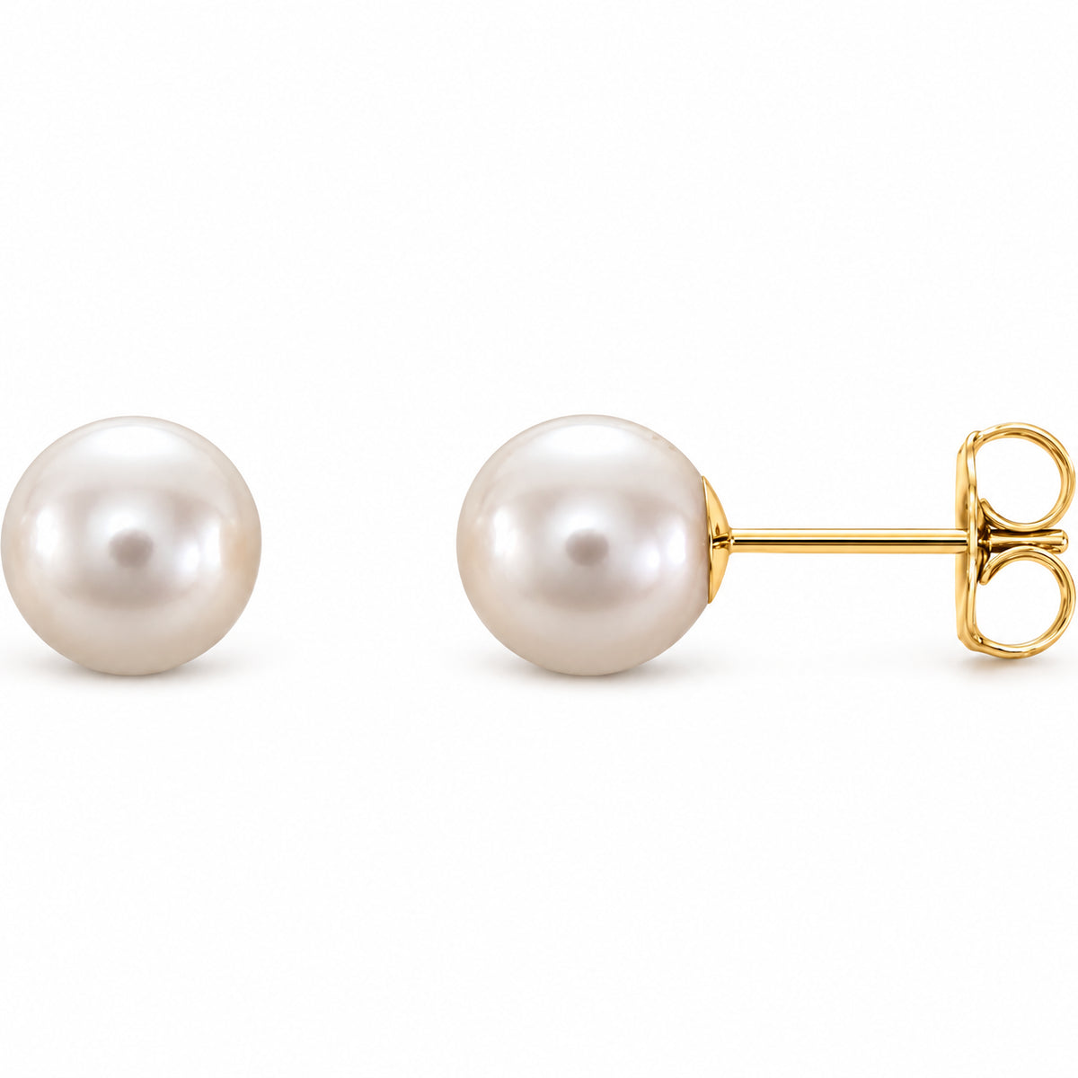 Pearl Stud Earrings — 14K Yellow Gold — 7.0-7.5 mm — view 1