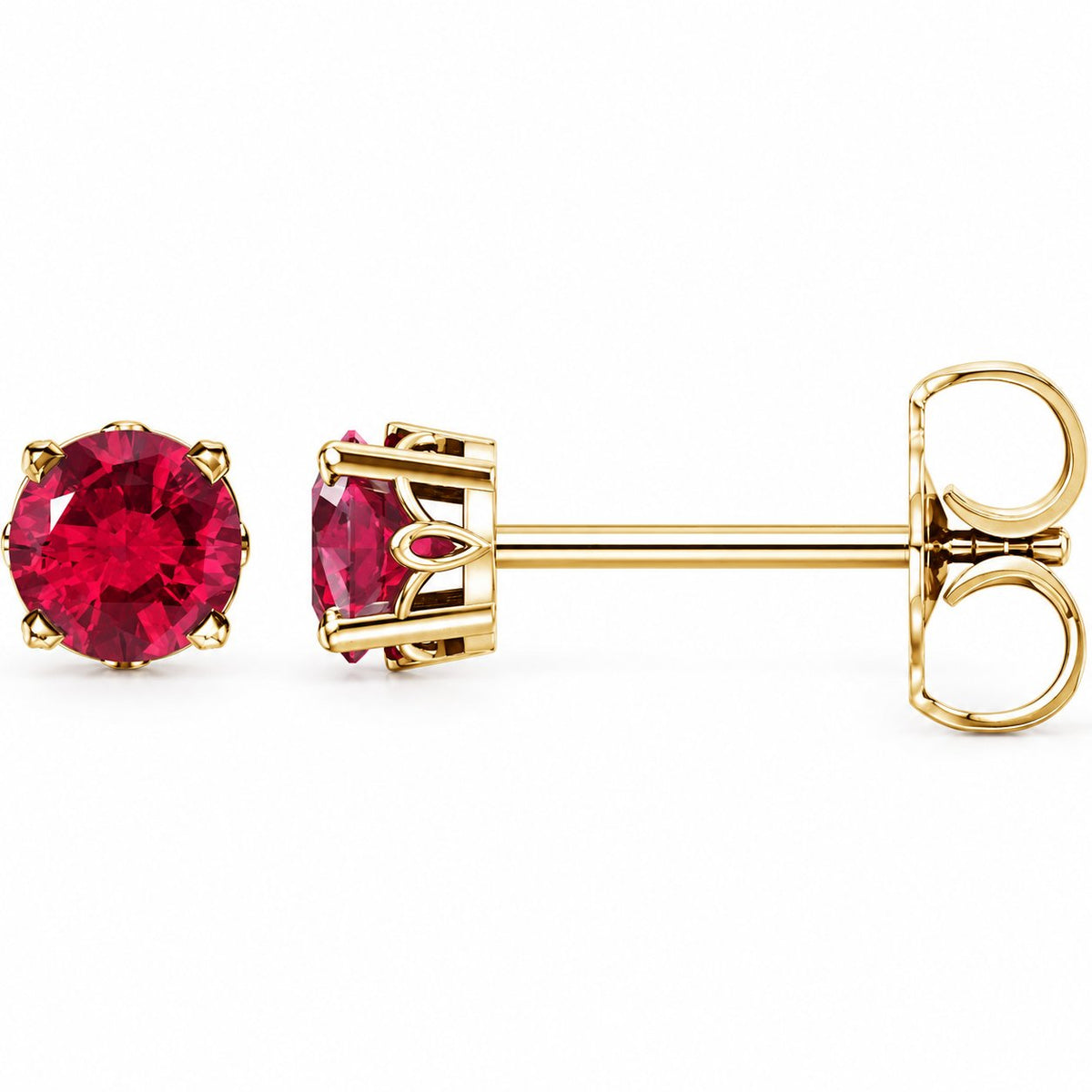 14K Gold Lab-Grown Ruby Scroll Setting® Stud Earrings — 14K Yellow Gold, view 1