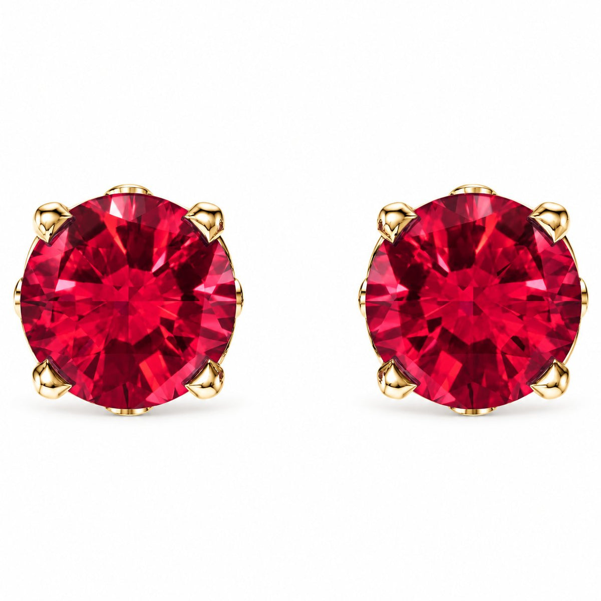 14K Gold Lab-Grown Ruby Scroll Setting® Stud Earrings — 14K Yellow Gold, view 2