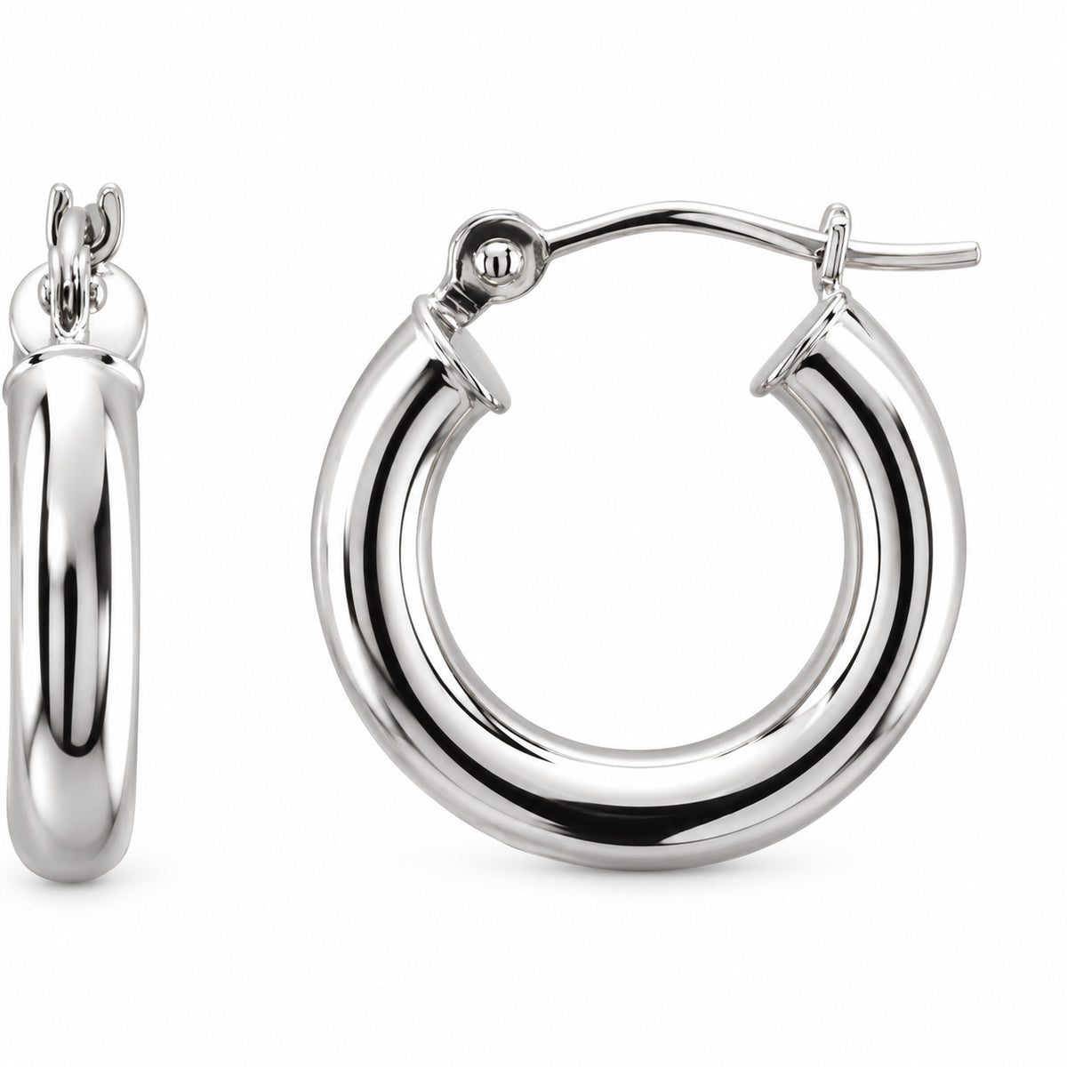 Tube Hoop Earrings — 14K White Gold — 15 mm diameter — 3 mm tube — view 1
