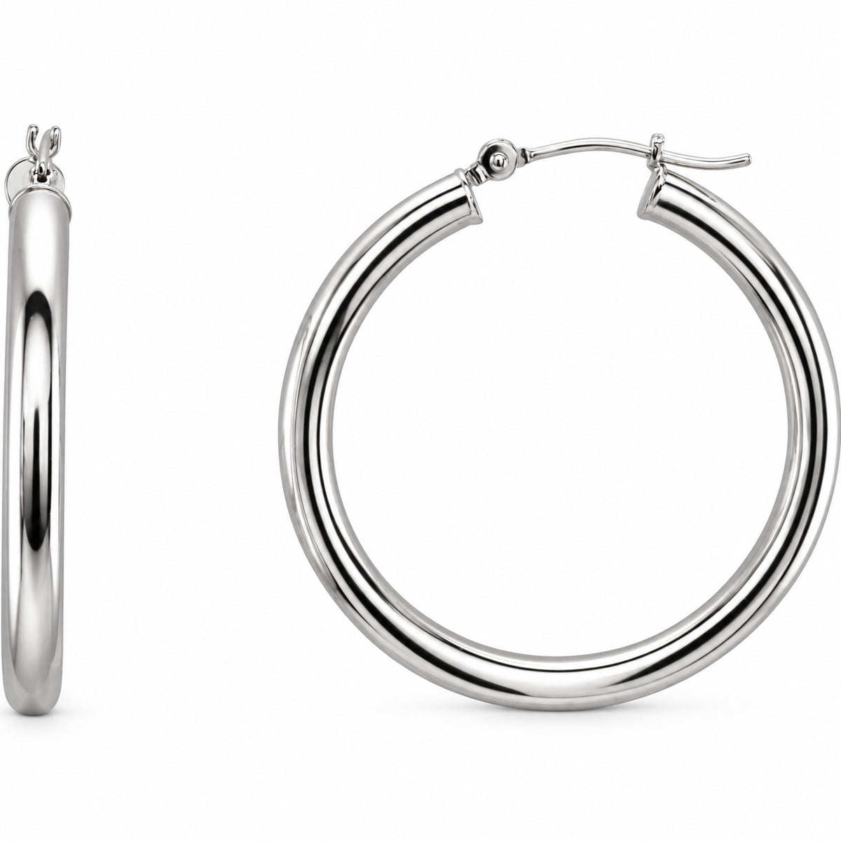 Tube Hoop Earrings — 14K White Gold — 25 mm diameter — 3 mm tube — view 1