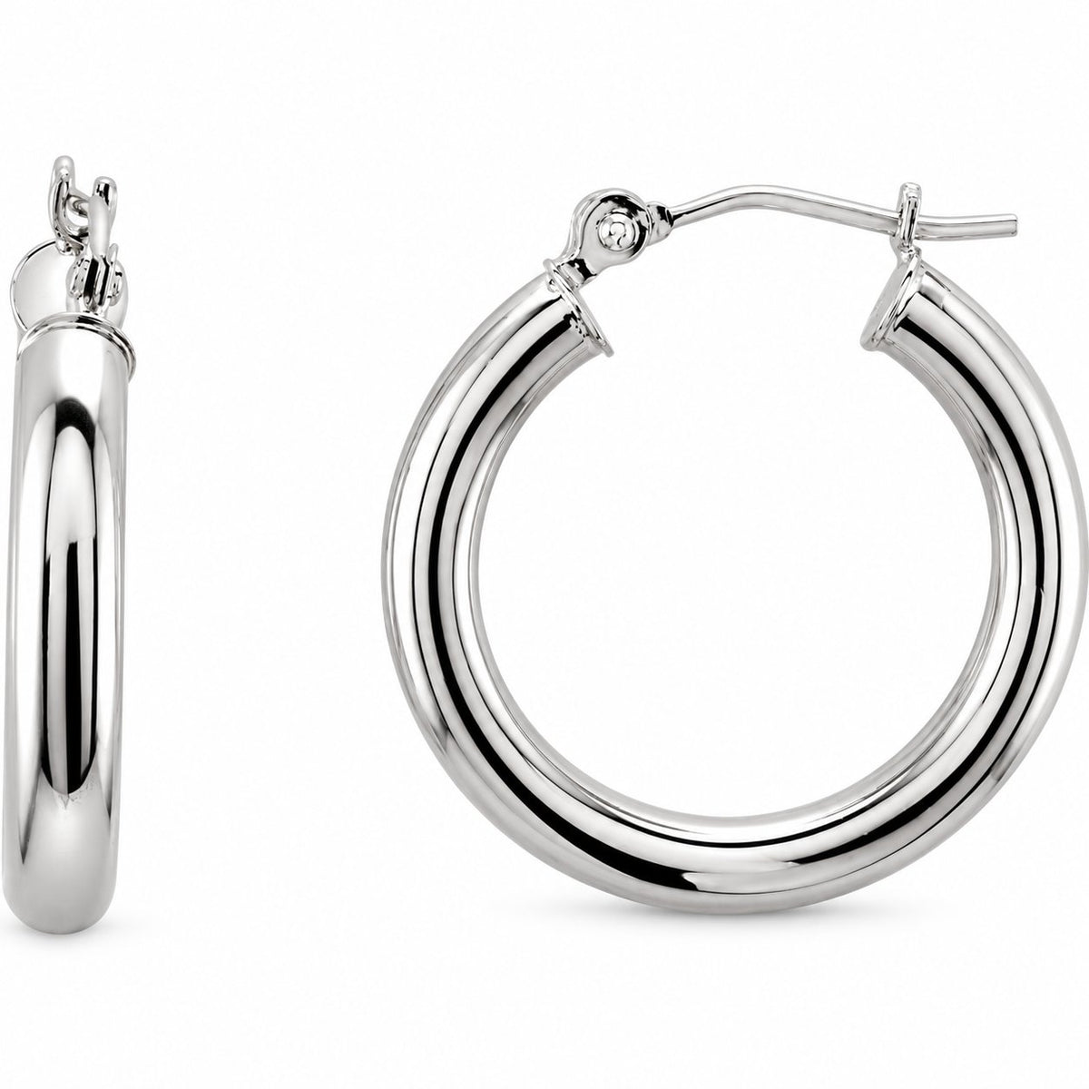 14K Gold 20 mm Tube Hoop Earrings — 14K White Gold, view 1