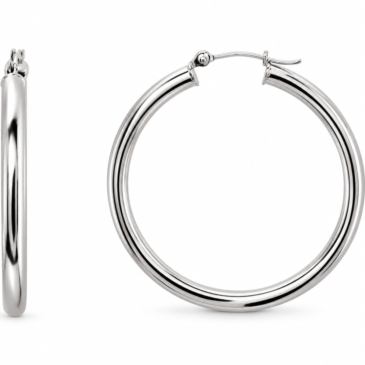 Tube Hoop Earrings — 14K White Gold — 35 mm diameter — 3 mm tube — view 1