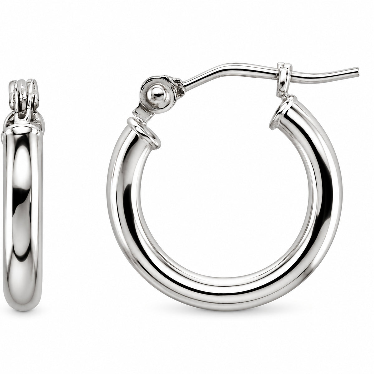 Tube Hoop Earrings — 14K White Gold — 10 mm diameter — 3 mm tube — view 1