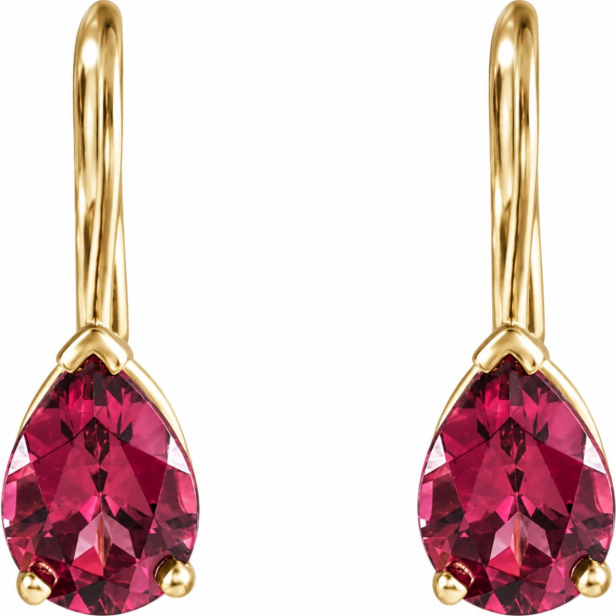 14K Gold Rhodolite Garnet Leverback Drop Earrings — 14K Yellow Gold, view 2