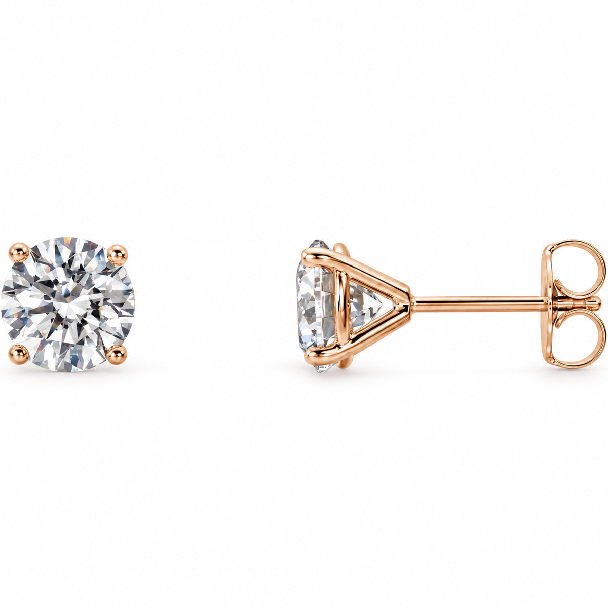 Round 4-Prong Cocktail-Style Stud Earrings — 14K Rose Gold — 4mm — 1/2 CTW — view 1