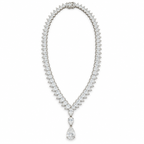 Front view of pear diamond necklace with three-stone drop