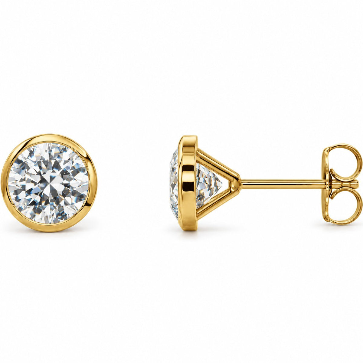 14K Gold 4 CTW Lab-Grown Diamond Cocktail Bezel Stud Earrings — 14K Yellow Gold, view 1