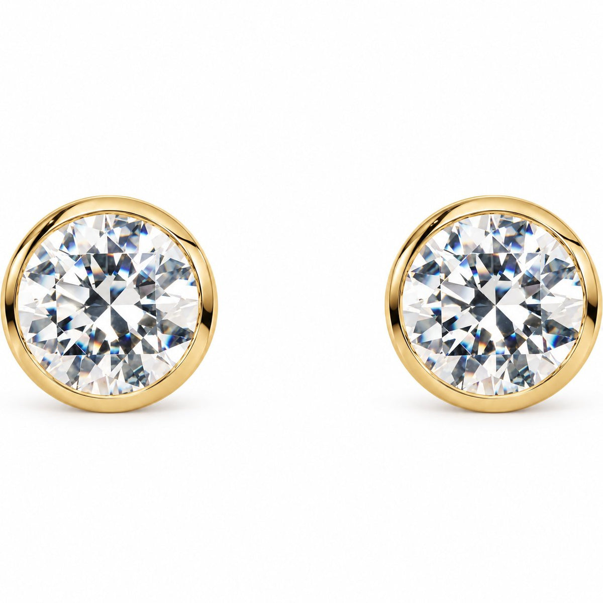 14K Gold 4 CTW Lab-Grown Diamond Cocktail Bezel Stud Earrings — 14K Yellow Gold, view 2