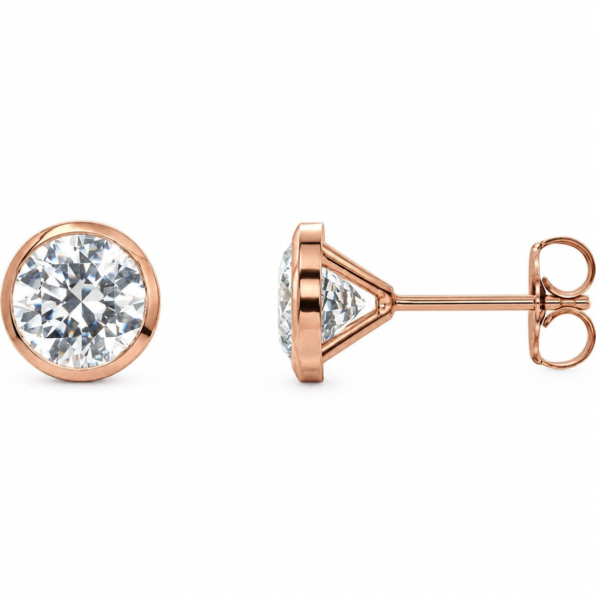 14K Gold 4 CTW Lab-Grown Diamond Cocktail Bezel Stud Earrings — 14K Rose Gold, view 1