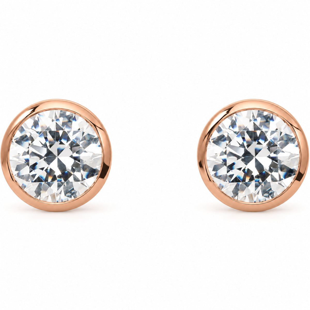 14K Gold 4 CTW Lab-Grown Diamond Cocktail Bezel Stud Earrings — 14K Rose Gold, view 2
