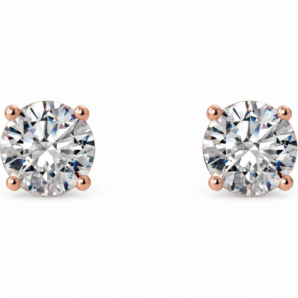14K Gold 1 1/2 CTW Lab-Grown Diamond 4-Prong Cocktail Stud Earrings — 14K Rose Gold, view 2
