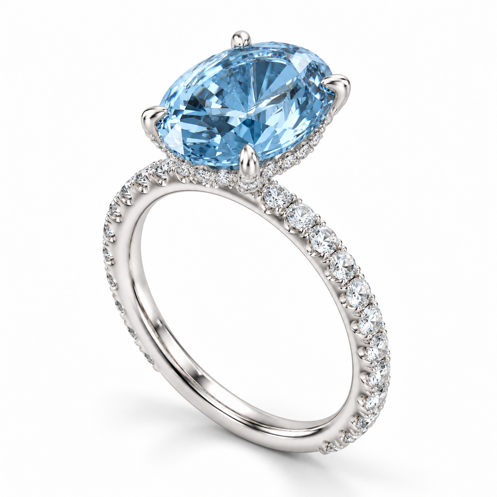 white gold angle — 5 ct Fancy Vivid Blue oval lab-grown diamond ring