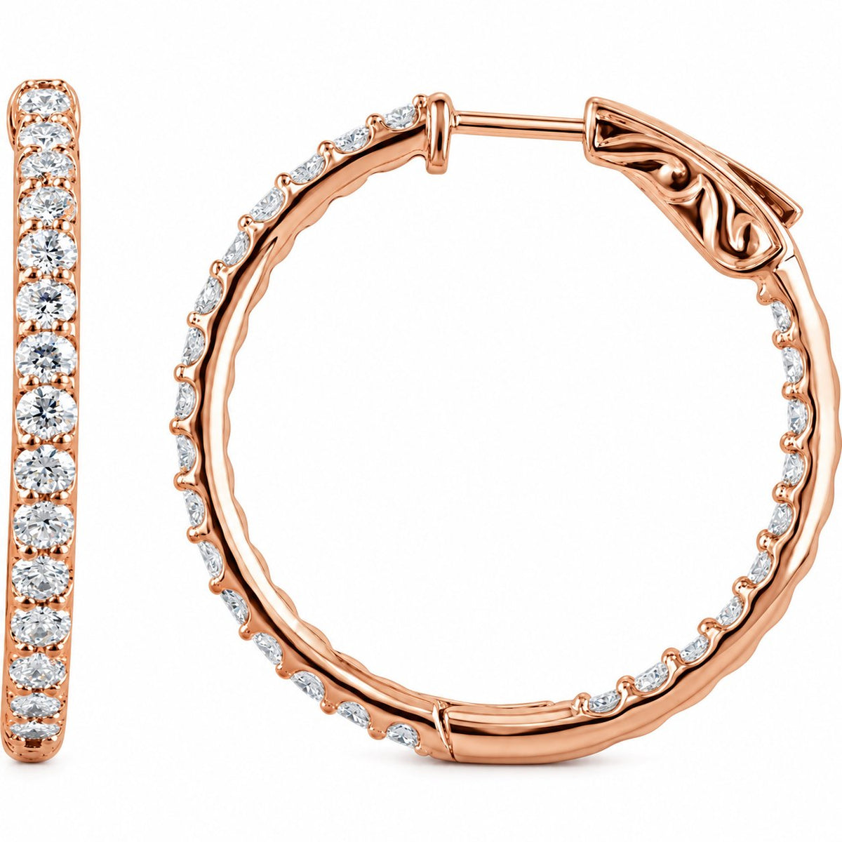14K Gold 29.5 mm Lab-Grown Diamond Inside-Outside Hoop Earrings — 14K Rose Gold, view 1