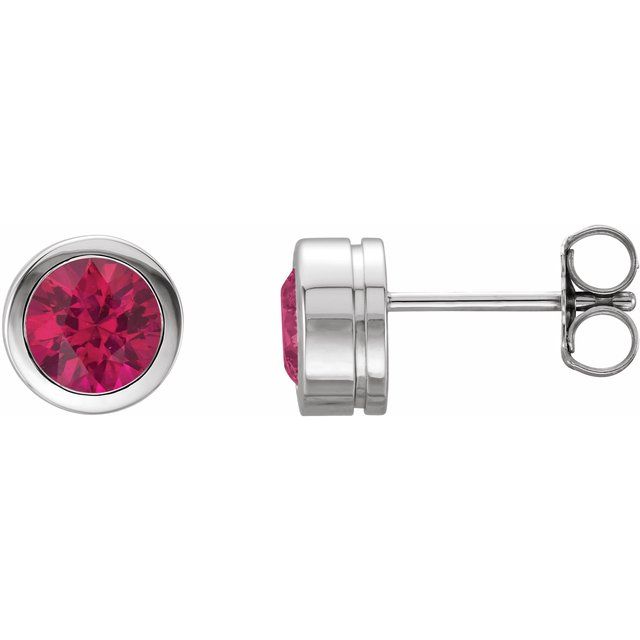 14K White Gold Lab-Grown Ruby Classic Bezel Stud Earrings