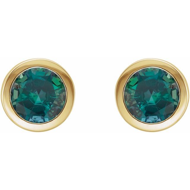 14K Yellow Gold Lab-Grown Alexandrite Classic Bezel Stud Earrings