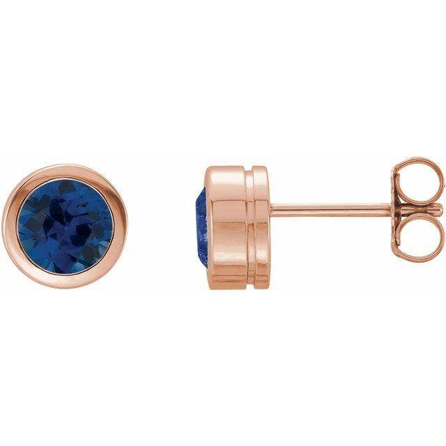 14K Rose Gold Lab-Grown Blue Sapphire Classic Bezel Stud Earrings