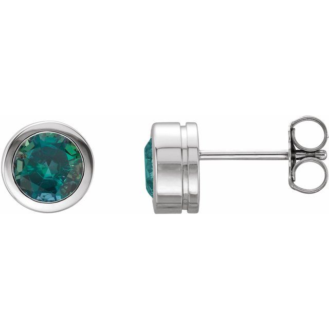 14K White Gold 5 mm Lab-Grown Alexandrite Classic Bezel Stud Earrings