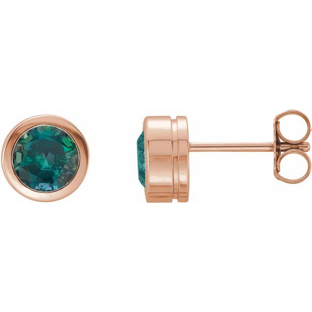 14K Rose Gold 5 mm Lab-Grown Alexandrite Classic Bezel Stud Earrings