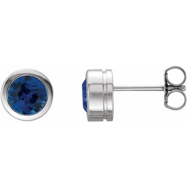 14K White Gold 5 mm Lab-Grown Blue Sapphire Classic Bezel Stud Earrings