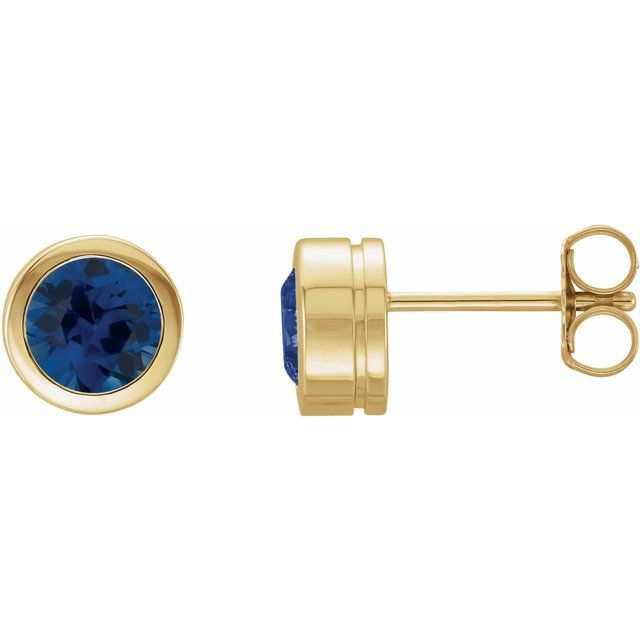 14K Yellow Gold 5 mm Lab-Grown Blue Sapphire Classic Bezel Stud Earrings