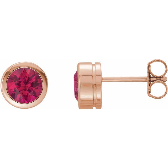 14K Rose Gold 5 mm Lab-Grown Ruby Classic Bezel Stud Earrings