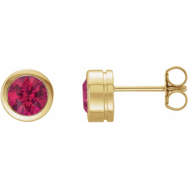 14K Yellow Gold 5 mm Lab-Grown Ruby Classic Bezel Stud Earrings