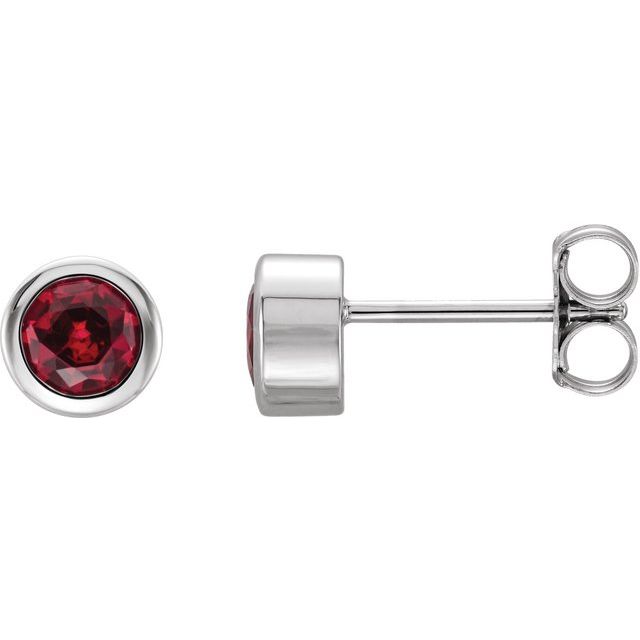 14K White Gold 4 mm Lab-Grown Ruby Classic Bezel Stud Earrings