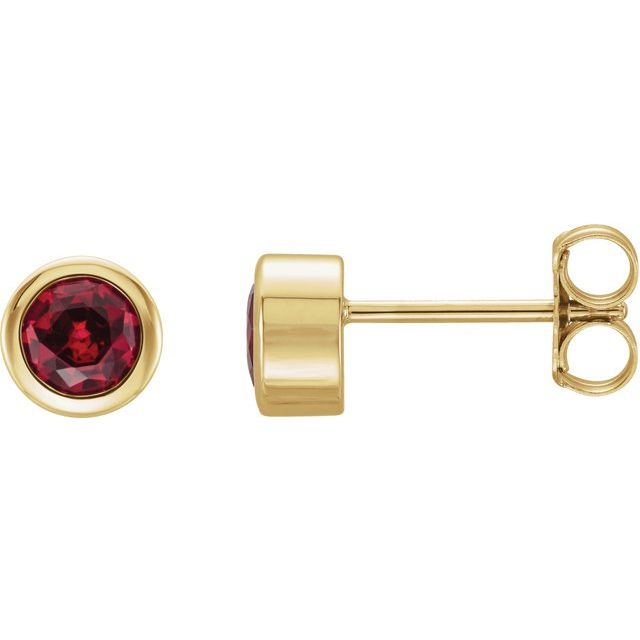 14K Yellow Gold 4 mm Lab-Grown Ruby Classic Bezel Stud Earrings