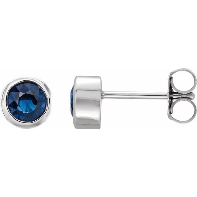 14K White Gold 4 mm Lab-Grown Blue Sapphire Classic Bezel Stud Earrings