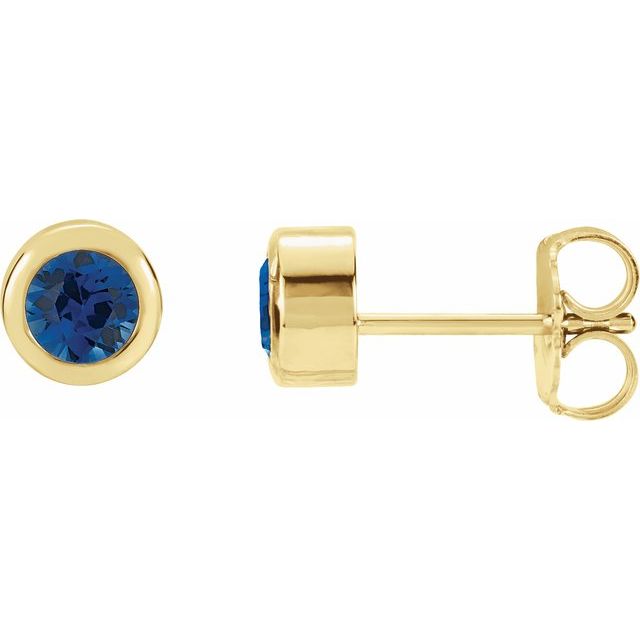 14K Yellow Gold 4 mm Lab-Grown Blue Sapphire Classic Bezel Stud Earrings