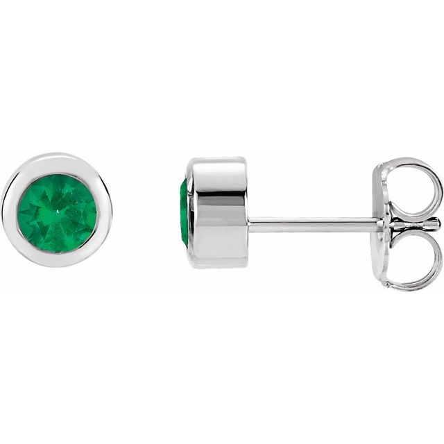 14K White Gold 4 mm Lab-Grown Emerald Classic Bezel Stud Earrings
