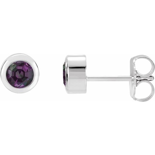 14K White Gold 4 mm Lab-Grown Alexandrite Classic Bezel Stud Earrings