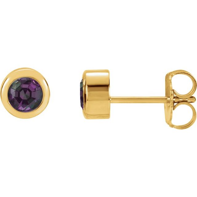 14K Yellow Gold 4 mm Lab-Grown Alexandrite Classic Bezel Stud Earrings