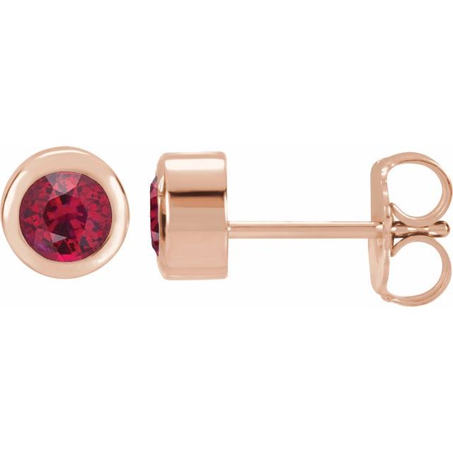 14K Rose Gold 4 mm Lab-Grown Ruby Classic Bezel Stud Earrings