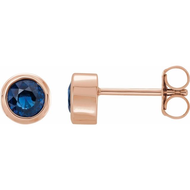 14K Rose Gold 4 mm Lab-Grown Blue Sapphire Classic Bezel Stud Earrings