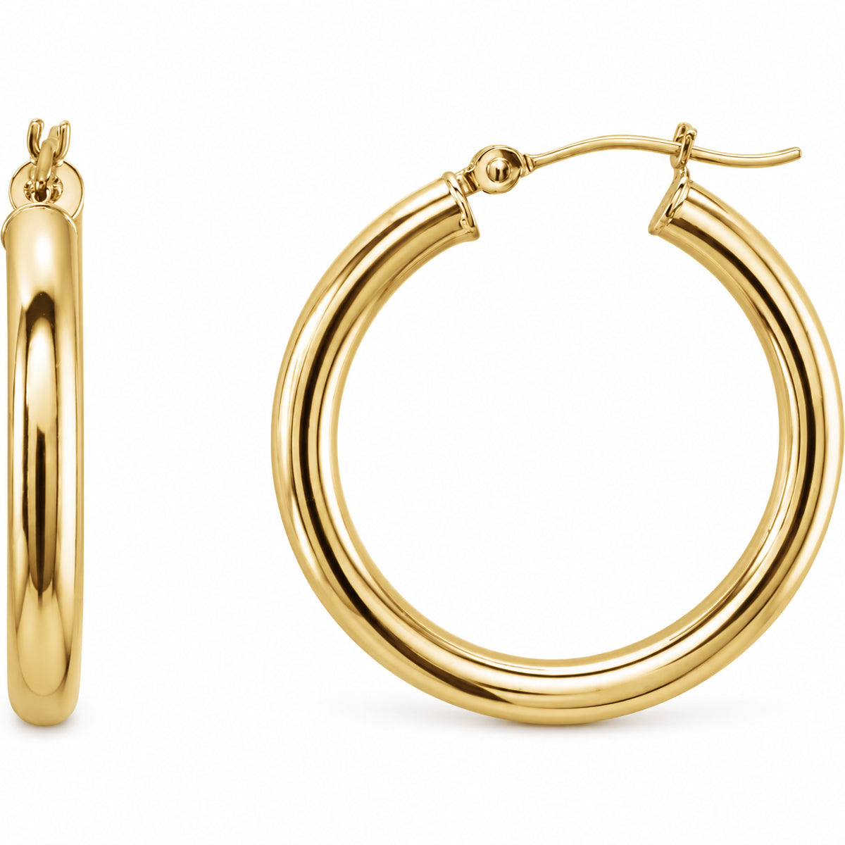 Tube Hoop Earrings — 14K Yellow Gold — 25 mm diameter — 3 mm tube — view 1